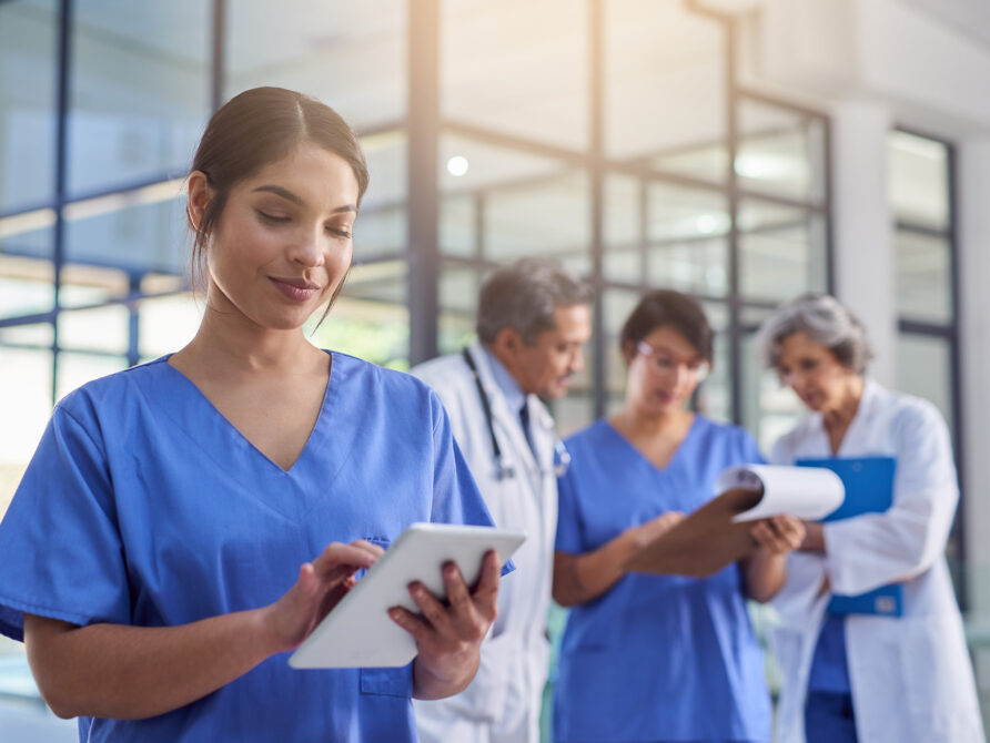 Doctor using EHR app to look at patient record