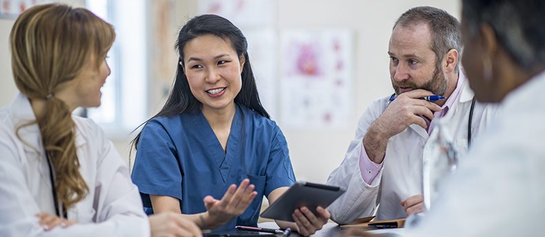 Doctors meeting in an office.
