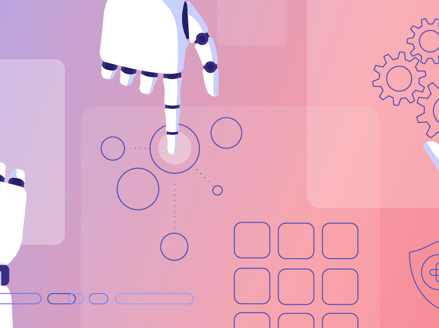 Graphical representation of robotic process automation with robot arms.