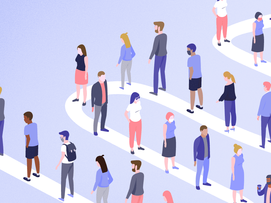 A long line of patients in hospital waiting room