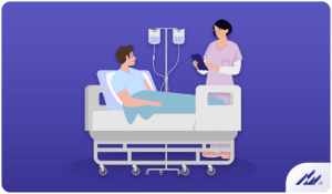 Clinician caring for patient in hospital bed