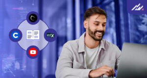 Individual at computer using cybersecurity resources.