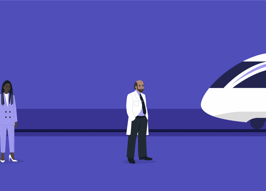 Business professionals waiting for train