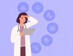 Doctor holding EHR software on tablet looking confused