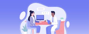 Clinician talking to patient