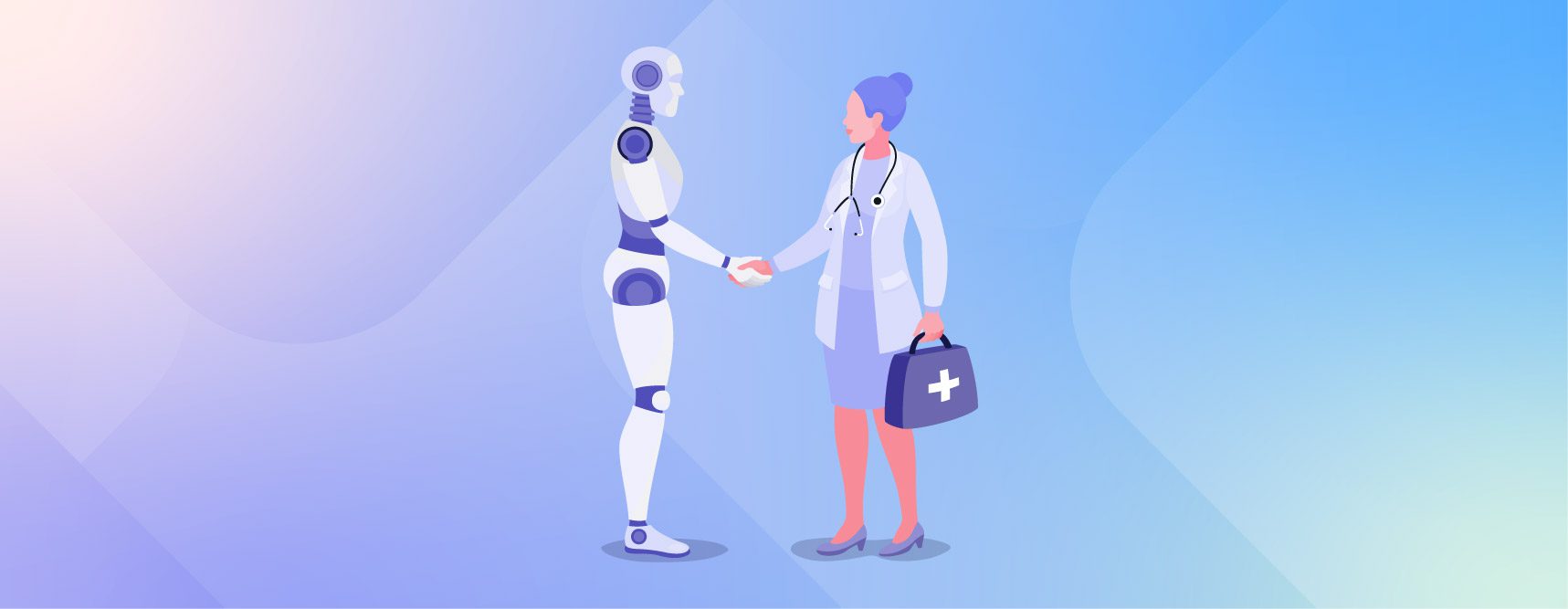 AI robot and doctor shaking hands