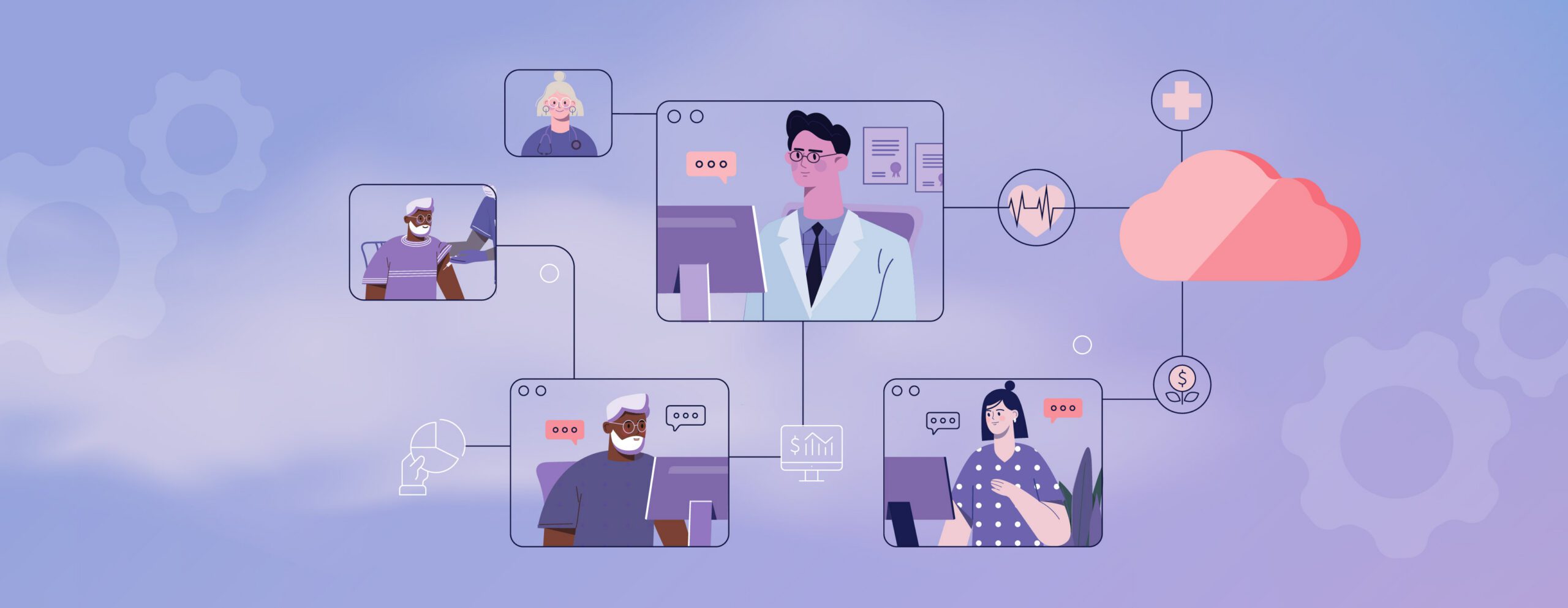 clinician at computer connected to Cloud